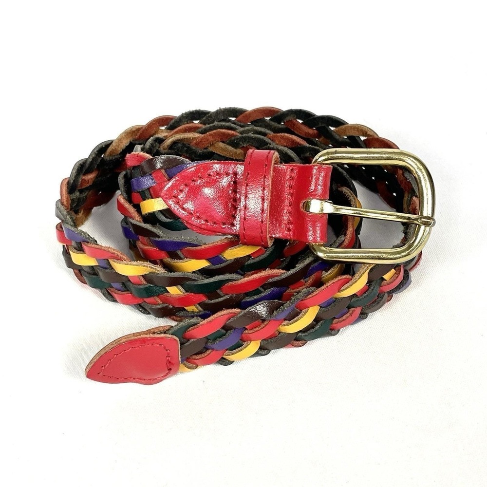 Vintage Rainbow Braided Leather Belt Womens M/L 36 Boho 70s 80s - Picture 4 of 7